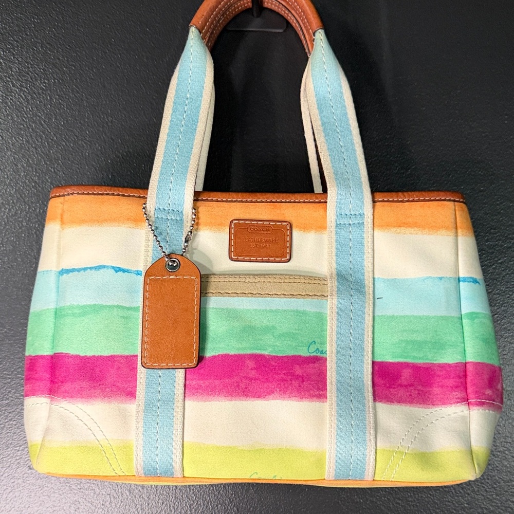 Coach Hampton Watercolor, Pastel Stripe Tote Bag w Dust Bag